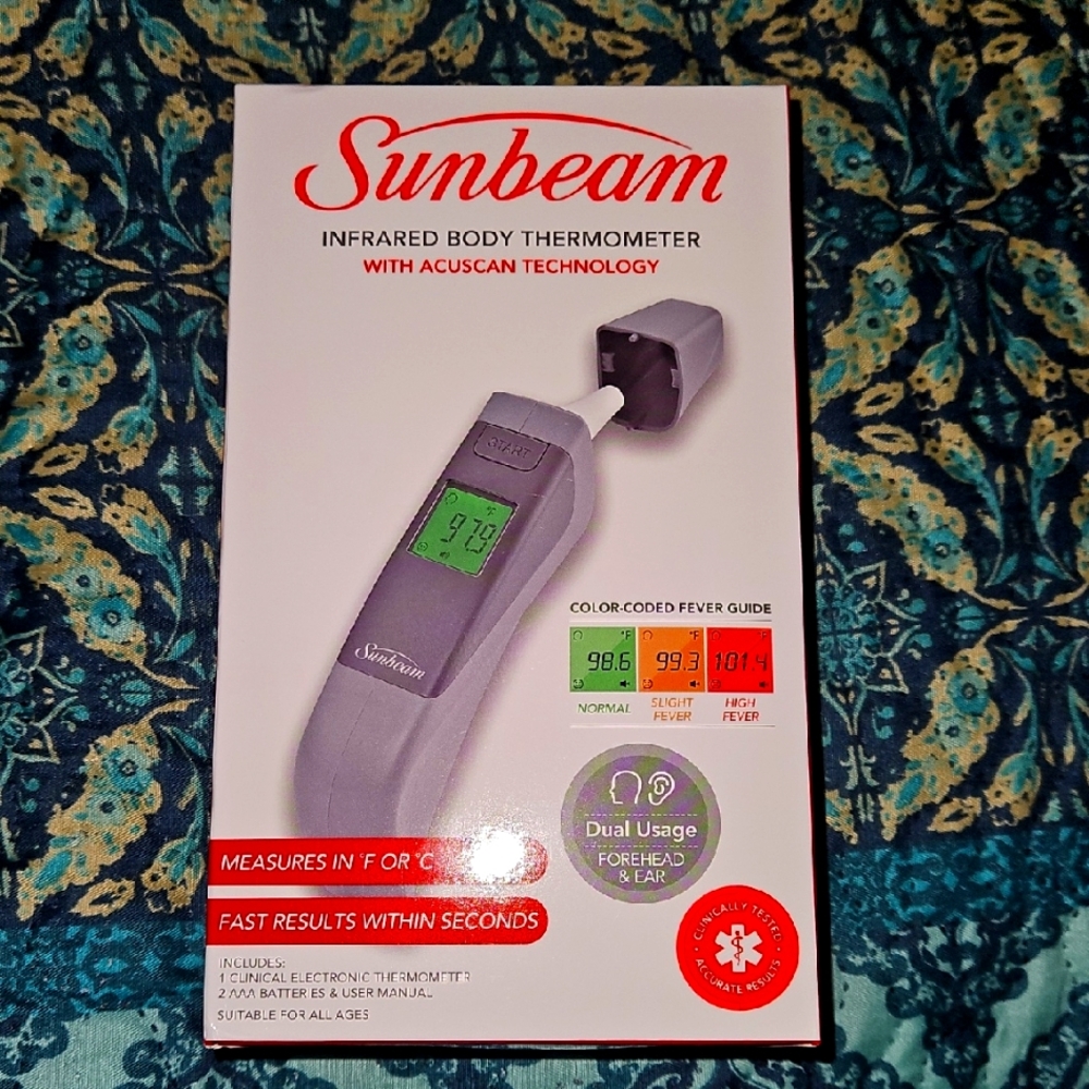 Sunbeam Infrared Body Thermometer With Color Coded Fever Guide Gray New